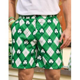 Arvilhill Men's St. Patrick's Shorts Irish Novelty Short Green Green White Shamrock XXL