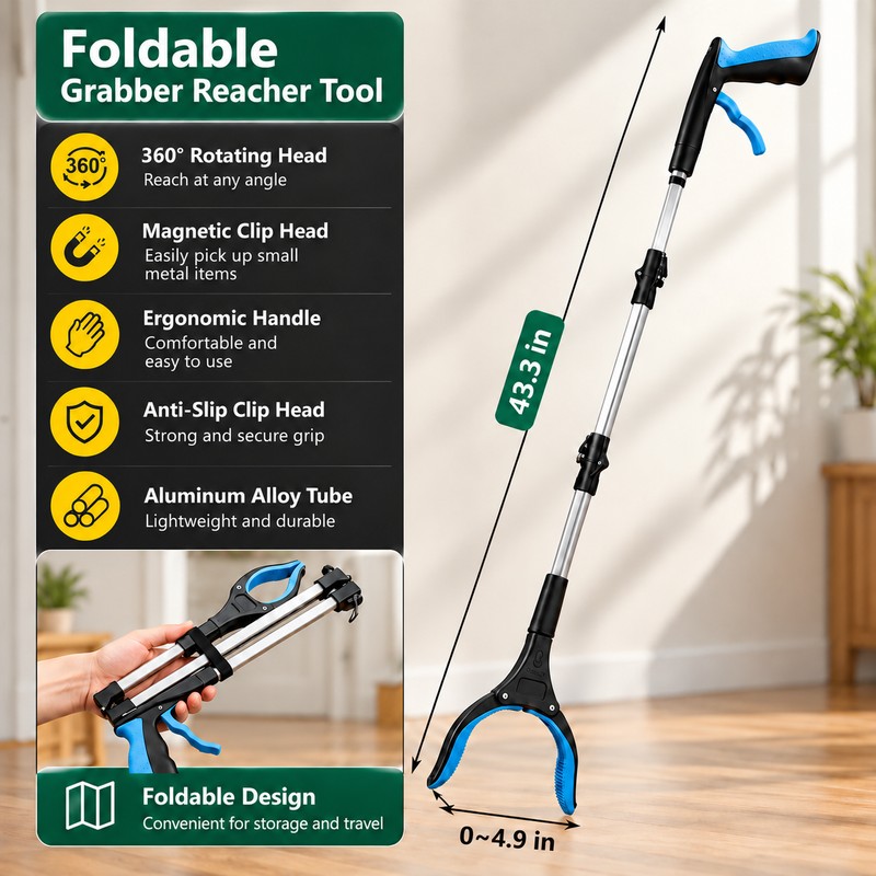 Foldable Grabber Reacher Tool for Seniors & Limited Mobility –