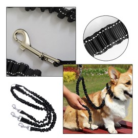 3 Way Black No-Tangle Triple Coupler Dog Bungee Walking Leash Lead Rope Strap