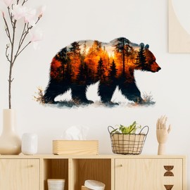 RoyoLam Bear Forest Silhouette Wall Decals Removable Autumn Nature Vinyl Stickers for Nursery Living Room and Bathroom Woodland Decor Peel and Stick Wall Art