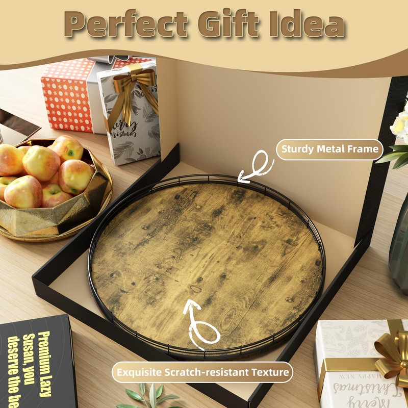 Lazy Susan Turntable Organizer for Table Top, 18’’ Round Wooden