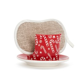DEMDACO byDesign Serving Holiday Red and White Sponge 3x5 Inch, Dish 6x3.5 Inch Stoneware Christmas Kitchen Countertop Décor, Sink Soap Dish Holder with Sponge 2 Piece Set, Candy Canes
