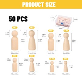 Wooden Peg Doll, 50Pcs Unfinished People Wooden Doll for Kids Painting,Peg Game, DIY Crafts People Decorations(Assorted Sizes)