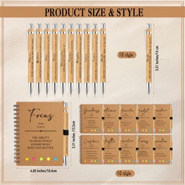 TecUnite 20 Pcs Inspirational Phrases Spiral Notebooks with Sticky Notes Bamboo Pen Bulk Calendar Undated to Do List Weekly Goals Journal Appreciation Gifts for Father Church Graduation Women(Brown)