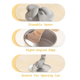 Daladalaming 5 in 1 Pet Supplies Set, Absorbent Diatomite Scoop, Lids for Food Storage, Wet Cat Food Spoon with Can Opener, Fits Most Canned Cat Food, 3 Colors (Grey)