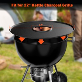 Charkettle Round Griddle Flat Top Plate with Support Rack, Compatible with Weber 22" Kettle Charcoal Grill, BBQ Cooking Griddle for Drum Smoker, Barrel Grill and DIY UDS