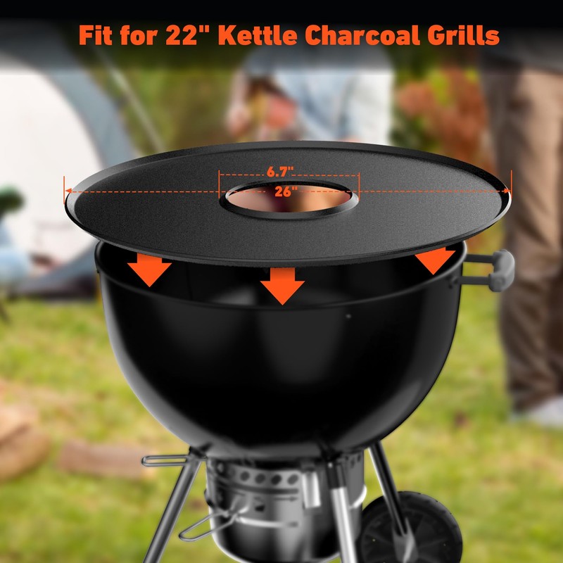 Charkettle Round Griddle Flat Top Plate with Support Rack, Compatible