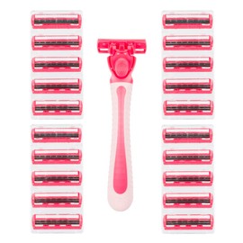 Invero 21 Pack of Ladies Three Blade Razor Set - Triple Stainless Steel Razor Blades with Comfort Lubricating Strips & Contour Movable Replaceable Heads - Suitable for Shaving All Areas of The Body