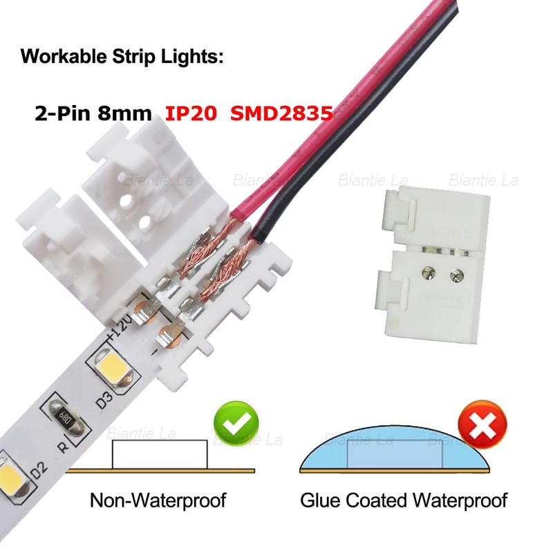Biantie La 2-Pin 8mm LED Connectors Solderless Unwired Clips -