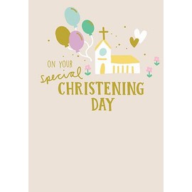 Christening Day Congratulations Card – Cute Gold Foil Embossed Design