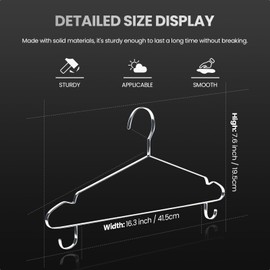 Jiang&Rong 20 Pack Stainless Steel Hangers with Hook, 16.5 Inch Heavy Duty Metal Coat Hangers for Adults, Space Saving & Non-Slip Clothes Hangers, Durable Silver Hanger for Bulk Storage