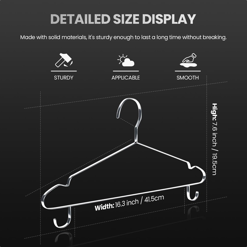Jiang&Rong 20 Pack Stainless Steel Hangers with Hook, 16.5 Inch