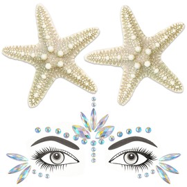 U-Goforst Starfish Hair Clips and Face Gems Set, Mermaid Accessories, 3 in 1 Little Mermaid Costume for Women Girls Adult, Mermaid Hair Face Jewels Stick on Stickers Accessories