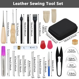 Leather Sewing Kit, Professional Leather Repair Kit with Upholstery Thread, Sewing Awl Hand Sewing Punch Stitching Needles for Craft DIY Tool (C sty)