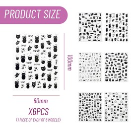 6 Cartoon -Tieraufkleber, Niedliche Nagelaufkleber, Diy -Nagelkunst, Nageldekorationen.