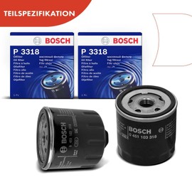 2x Original Bosch 0451103318 Oil Filter Compatible with A2 1.4L 1.6L 2000-2005 Polo 1.0L-1.6L 1990-2014 Golf III 1.4L 1.6L 1991-1997 B.o.r.a 1.4L 1.6L 2000-2005