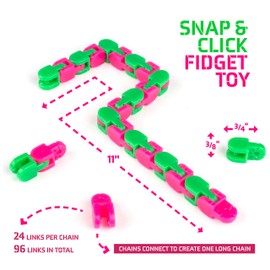 Neliblu Wacky Tracks Snap and Click Fidget Toys for Sensory Kids - ADHD, Autism, Stress Relief Therapy - Keeps Fingers Busy and Minds Focused - Snake Puzzles, Assorted Colors (Pack of 4)