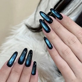 EYZOTSF Press on Nails Short Oval Shaped Acrylic Extra Short Length Oval False Nails with Designs Artificial French Fake Nails with Charms Glue Stick ons Fingernails for Women Girls(WM60)