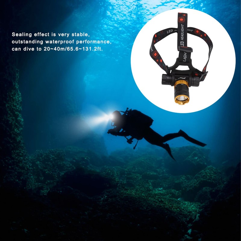 Head Torch, 5000lm, 5 Modes, LED Diving Flashlight, 100 Meters,