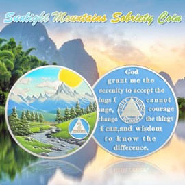 IELCJJ 2 Month Sobriety Coin, Delicate Sunlight Mountains Sobriety Chip Rivers Green Tree AA Coin and Medallions Na Sober Token Narcotics Alcoholics Anonymous Recovery Gifts for Men Women