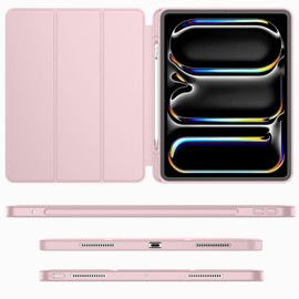 iMieet iMieet for iPad Pro 11 Inch Case M4 2024 (5th Generation) with Pencil Holder, [Support Pencil Pro and Pencil (USB-C)], Trifold Stand Smart Case with Soft TPU Back, Auto Wake/Sleep (Pink)