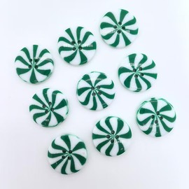 50Pcs 1 inch Green White Buttons for Crafts Striped Peppermint Candy Buttons Round Christmas Button Xmas White Green Craft Buttons for Crafting Sewing Clothing DIY Decor