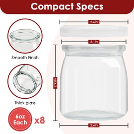 Suteck Small Yogurt Jars with Lids 6oz, 8 Pcs Reusable Glass Jars for Yogurt, Oatmeal, 100% BPA-Free, Dishwasher Safe, Ideal for Home Kitchen and Meal Prep