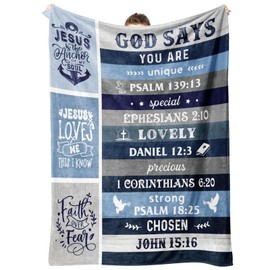 Christian Gifts for Men Women Blanket, Inspirational Religious Gifts for Men/Dad/Son/Brother, Baptism Confirmation Gifts for Boys, Christian Blanket Gifts for Men Birthday 60"x50", Blue