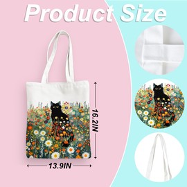 Cute Tote Bag for Women Floral Flowers Cat Gifts Reusable Grocery Bags Aesthetic Beach Bag Shopping Bag for Work Travelling Gym Picnic Christmas Birthday Cat Lover Gifts for Women Bestie Dayghter