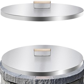 Permade Fire Pit Lid Cover Round - 28" Stainless Steel Rust Resistant Firepit Cover or Table with A Wooden Handle for Patio Fire Pit, Weatherproof for All Seasons, Fits Fire Pits Up to 26"