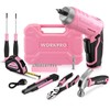 WORKPRO Pink Tool Set with 3.7V Rotatable Electric Screwdriver, 18PCS