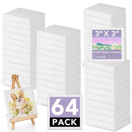 ESRICH Mini Canvases for Painting, 3x3IN Canvas in Bulk 64Pack, 2/5In Profile Small Square Canvas, Blank Canvases are Great for School Projects and Kids Birthday Parties, Home Decor Project.