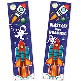Astronaut Rocket Ship Bookmarks for Kids - (Bulk Pack of 20 Bookmarks) Blast Off Into Reading - Outer Space Galaxy Theme - Summer Reading Program - Library Student Incentives Prizes Party Favors