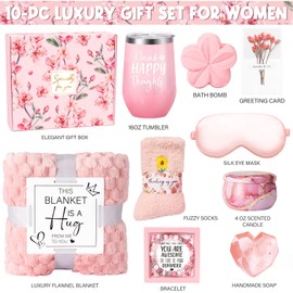 Gift Baskets for Women, Unique Birthday Gifts for Women, Best Friend Birthday Gifts, Self Care Gift Get Well Soon Basket, Cherry Blossom Relaxing Care Package for Mom Her BFF Sister Wife Girlfriend