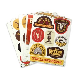 Yellowstone Sticker Sheets– Perfect for DIY Party Decorations, 5 Assorted Sticker Sheets, Westerm Designs, Circular Dutton Ranch Logos and Cowboy Images
