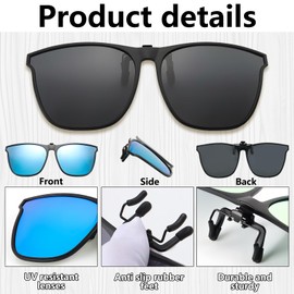 Shyllin Pack of 3 Sunglasses Attachment Glasses, UV400 Sunglasses Clips for Clip-on Sunglasses, Polarised, Sunglasses Clip for Glasses Wearers Men and Women
