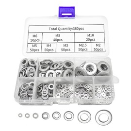 Metal Flat Penny Washer Set, A2 304 Stainless Steel Repair Washers (360 Pack), Large ID Plain Wide Round Spacer Washer for Screws Bolts, M2 - M10 Fasten Gasket Set