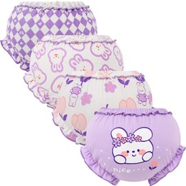 Adigau 4 Pack Potty Training Pants Unisex Soft Cotton Underpants Strong Absorbent Toddler Boys Girls Underwear Purple Flower Rabbit 2-3 Years