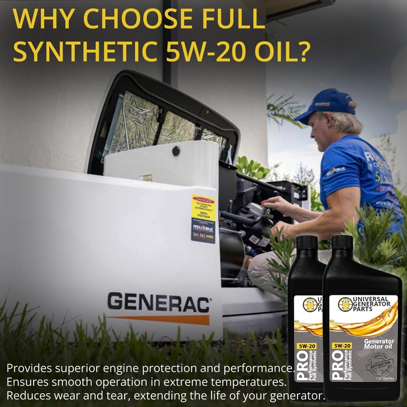 Replacement for Generac A0002074708 maintenance kit with 5W-20 Motor Oil.