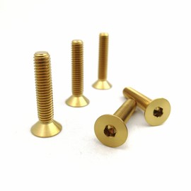 RISON Titanium Bolts M8 x 1.25 x 25 mm Hexagon Socket Countersunk Screws GR5 Flat Head Bolts Golden Titanium Countersunk Bolts TC4 Titanium Allen Key Bolts for Bicycle MTB Pack of 5
