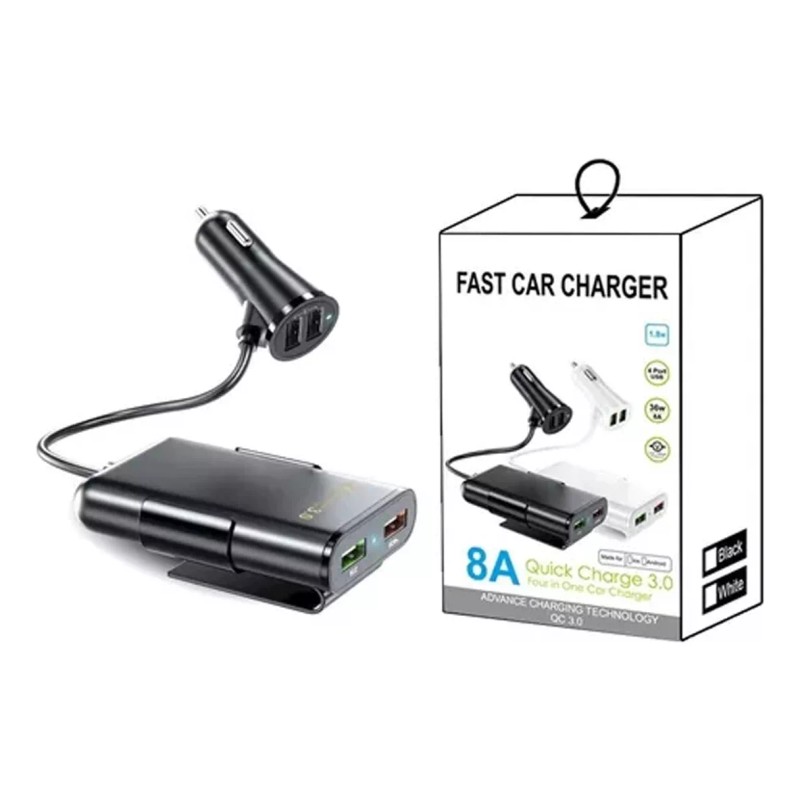 THE9SHOP Combo Cargador Para Auto 3.1a 2+2usb Ampliar Cable V8