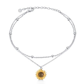VONALA 925 Sterling Silver Daisy / Evil Eye / Butterfly / Sunflower / Star Anklet Double Chain Jewellery for Women Girls, Sterling Silver