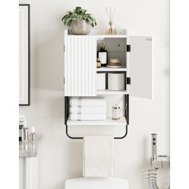 Masupu Fluted Bathroom Wall Cabinet, Small Hanging Bathroom Cabinet with Adjustable Shelf and Magnetic Latch Doors, Wood Wall Mounted Cabinets for Laundry, White