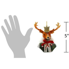 The Bridge Collection 5" King Reindeer Ornament - Regal Holiday Deer with Crown Decoration for Christmas Tree, Soverign Stag Ornament