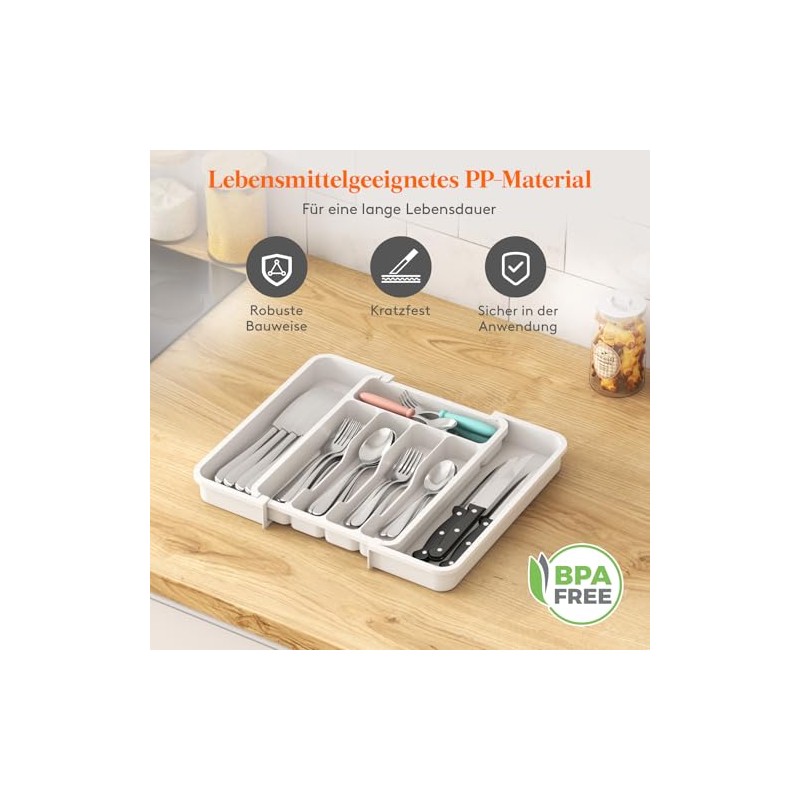 Lifewit Cutlery Tray for Drawers, Adjustable Plastic Organiser Kitchen Depth