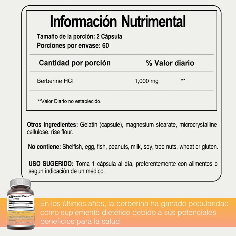 Amazing Nutrition Amazing Formulas Berberina 1000mg 120 Cápsulas Suplemento Control