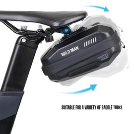 WILD MAN Bike Seat Bag Bicycle Saddle Bag Under Seat Waterproof Hard Shell Bike Compatible with Phones Under 6.8”(GD700,Black)