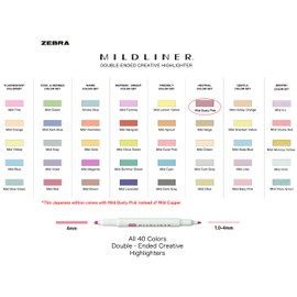 QULLITY ZEBRA MILDLINER Double-Ended Creative Highlighter set of 40 colors original pen pouch (Purple)