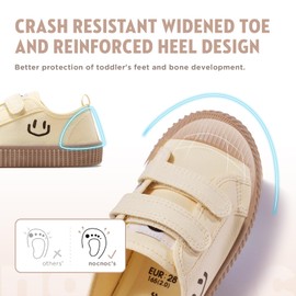 HAPPY NOCNOC Toddler Shoes for Boys & Girls, Canvas Dual Hook and Loops Sneakers with Candy-Colored Sole Khaki