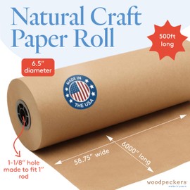 Brown Craft Paper Roll for Table Covering, 58-3/4 inch Wide 6000 inch Long, Charcuterie Paper Table Runner Cover, 100% Recycled Eco Friendly Kraft Butcher Paper for Restaurants, by Woodpeckers